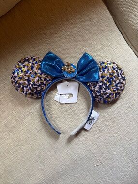 Disney Blue Sequin Minnie Ear Headband with Gold Accent